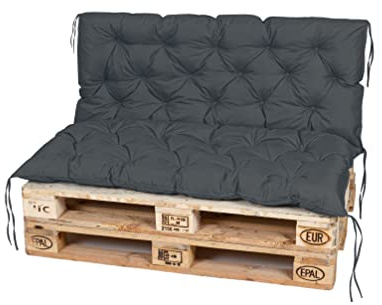 TexDeko® Garden Palettenauflage mit Rückenlehne 120x60x50cm Anthrazit | In- & Outdoor, wasserabweisend, UV-beständig, zusätzlicher Vliesmantel, formstabile Palettenpolster, gesteppt, Gartenmöbel