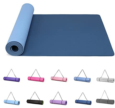 Good Nite Yogamatten Für Frauen Rutschfeste Strukturierte Oberflächen Gymnastikmatte Yoga Matte Dicke 6 mm Mit Tragegurt Tpe-Übungsmatte Für Yoga Pilates Gymnastik (183X61cm) (Marine/Blau)
