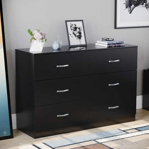 Vida Designs 6 Drawer Wide Chest of Drawers Bedroom Storage Unit Sliding Drawers Bedroom Furniture (Black)