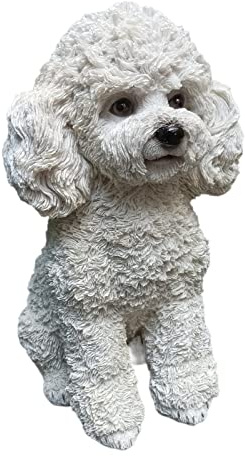 Aspinaworld Gartenfigur Pudel Welpe sitzend 27 cm weiß – detailreiche Hunde Figur aus Kunstharz – für Außenbereich
