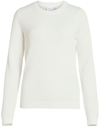 Vila Vidalo O-Neck L/S Knit Top/Su-Noos Jersey, White Alyssum, M