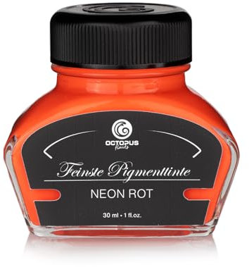 OCTOPUS Textmarkertinte für Füller, fluoreszierende Neontinte für Füllhalter zum Schreiben und Markieren, Leuchttinte, Neon Rot, 30 ml