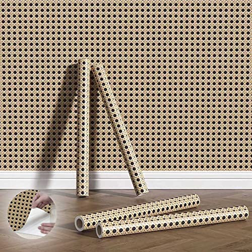MZQMK Papier peint autocollant amovible à décoller et à coller, papier peint en rotin, 45 × 300 cm, imperméable, pour décoration murale, rénovation de vieux meubles, Café
