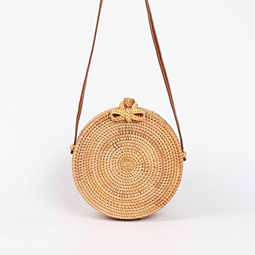 KRIECK Strohtasche,Strandtasche Runde Strohbeutel Frauen Sommer Rattan Bag Handgemachte gewebtes Strand Kreuz Body Bag Kreis Handtasche
