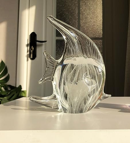 DECRZPB Farbige Glasurkunst weiß transparent tropischer Fisch Glasfigur handgefertigt Briefbeschwerer aus geblasenem Glas Geschenk für Geburtstag Heimdekoration Tischdekoration