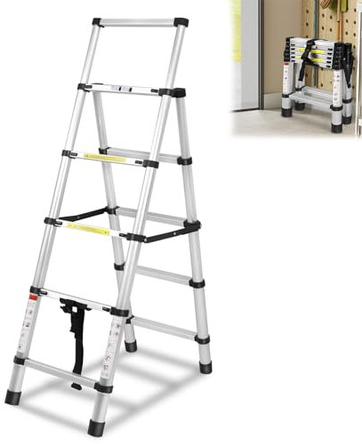 Aufun Scala Telescopica Scala Pieghevole Scala in Alluminio Antiscivolo Scala Multifunzione Scala Estensibile Scala da Appoggio Scala in Alluminio 150kg (Telaio a forma di A 5 + 6 gradini)