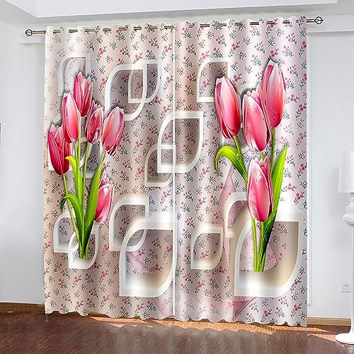Skcess Wohnzimmer Gardinen, Vorhänge Wohnzimmer Grau Rosa Grün Lotus und Getrocknete Garnelen Nach Chinesischer Art Vorhang Polyester 2er Set 137x274cm(WxH)