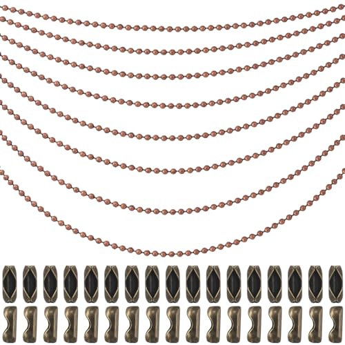 HINZIC Kugel-Perlenkette, 1,5 mm Eisen-Erkennungsmarke, Kette mit 100 Verschlüssen, für Schmuckkette, DIY, Handwerk, Hundemarke, Halskette, Herren, Militär-Schlüsselanhänger, Schmuckherstellung, 9,8 m