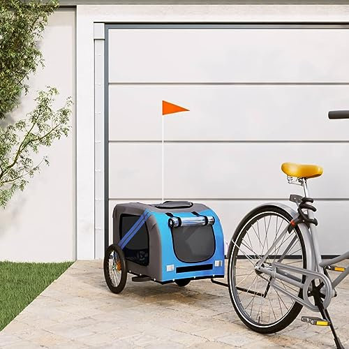 FENLAX Fahrradanhänger Hunde Blau und Grau Oxford-Gewebe und Eisen 133,5x69x73,5cm Haustieranhänger Fahrrad Hundeanhänger Haustier Fahrradanhänger Hunde-Fahrradanhänger für Hunde & Andere Haustiere