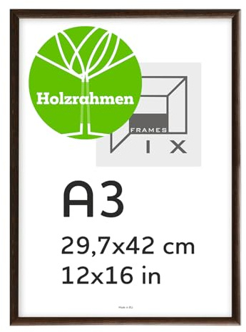 Pix FRAMES Bilderrahmen Holz 29,7x42cm - Holz Rahmen Dunkelbraun | Fotorahmen - Holzbilderrahmen mit Plexiglas Scheiben - Modern Photo Frame - Bilderrahmen Holz zum Aufhängen und Aufstellen