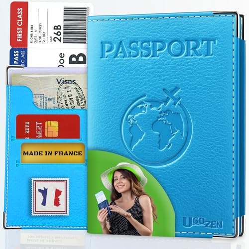Ugozen Pochette Passeport LUXEO | Portefeuille Porte Passport. Bleu petrole