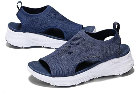 GoodValue Womens Comfortable Orthopedic Sandals Arch Support Ladies Walking Sport Athletic Sandals Open Toe Slip On Plantar Fasciitis Platform Dress Sandal 2 Inches Heel