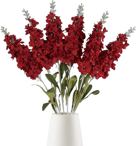 IPOPU Künstliche Blumen aus rotem Rittersporn, 87 cm, lebensechte künstliche Larksporn-Pflanze, langer Stiel, hohe Blumen für Bodenvase, Haus, Garten, Hochzeit, Blumendekoration (rot), 6 Stück