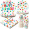 Lot de 96 pièces de vaisselle de fête à pois (24 personnes), assiettes jetables en carton, gobelets en carton, pailles en papier, vaisselle de fête pour anniversaires d'enfants, garçons et filles