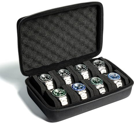 AUKURA 8 slots Watch Case, hard watch storage case, hard watch box, padded case for watch display and organization