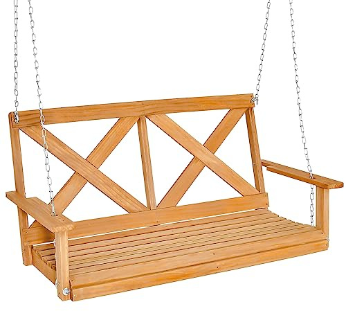 COSTWAY Hängande bänk av massivt trä, 2-sitsigt trädgårdsgunga för upphängning, hollywoodgunga som kan belastas upp till 240 kg, utomhusgungbänk för terrass, trädgård, gård, 134 x 60 x 65 cm, natur