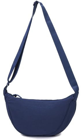 GoPaw Damen Halbmond Crossbody Schultertasche, Hobo Halfmoon Bag, Nylon Crossbody Bag Damen Halbmond Schultertasche mit verstellbarer Schultergurt, Einfarbige(Dunkelblau)