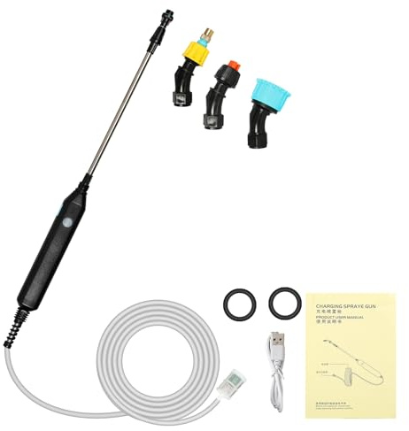 Portable Electric Sprayer, USB Rechargeable Long Rod Sprayer Telescopic Spray Gun with 3 Nozzles+3M Hose, for Outdoor Watering, Garden, Car Cleaning