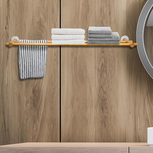 Beyeutao Wooden Towel Rail 80 CM Double Towel Rack for Bathroom Wood Towel Holder Wall Mounted Kitchen Towel Bar Adhesive Towel Rail Damp Proof Towel Bar