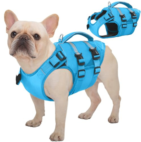 Kuoser Schwimmweste Hund mittel, Hundeschwimmweste mit Griff, Blau M