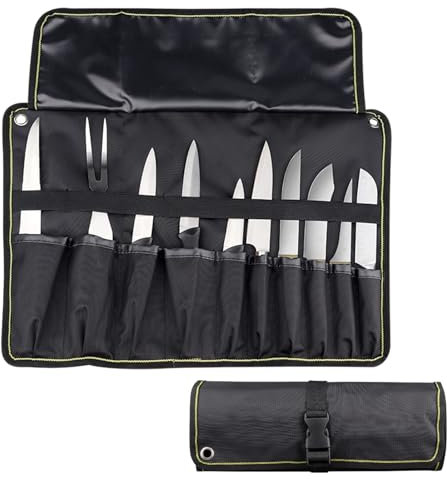 Belligern Knife Roll Bag for Chefs Portable Knife Bag 10 Slots Knife Wrap Folding Knife Storage Bag Chefs Knife Roll Bags Gifts for Men,for Camping Hold Home Kitchen Knife Tools Up