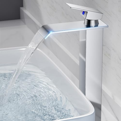 Robinet Salle de Bain,Mitigeur Lavabo Cascade en Acier Inoxydable,Mitigeur en Laiton,Eau Chaude et Froide Disponible,Economiseur d'eau, chromé (Comprend un tuyau de 60 cm)