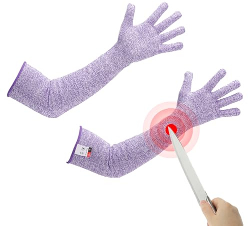 sourcing map Cut Resistant Sleeves with Gloves, 60cm Arm Protection Sleeve HPPE Farmer Gardening Sleeves for Work Kitchen, Welding, Farming, Purple