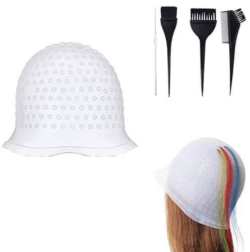 Yeenano Highlight Hair Cap,Silicone Highlighting Cap with Hook Needles Reusable bleach Caps Hair Dye Comb Dyeing Highlight Caps Hook Hairdressing Salon for Long Hair Short Hair