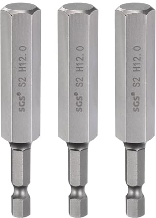 QUARKZMAN 3Pcs H12.0 Embout de Tournevis Hexagonal 12mm Métrique | Pointe Plate, 1/4 Tige Hexagonale 75mm (3) Longue Magnétique, Embouts de Tournevis Industriels à Douille Hexagonale