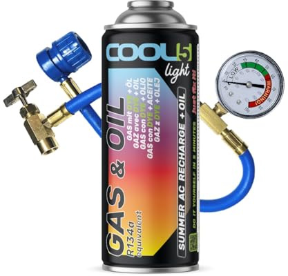 Cool5 LIGHT, remplacement r134a, Produit d'étanchéité, réfrigérant, recharge de climatisation de voiture, équivalent 660g, 1 boîte, 2 en 1, 235g, conduite de pression avec manomètre