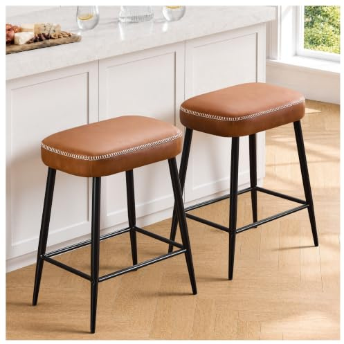 STOOLINK Sgabelli Bar Set di 2, Sgabelli Cucina Pelle in Microfibra, Sgabello Alto con Poggiapiedi, Sgabelli Isola Cucina Moderni Design, Sgabelli da Cucina per Cucina e Isola Cucina-Marrone