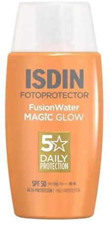 ISDIN Fotoprotector Fusion Water MAGIC Glow SPF 50 (50 ml) | Crème Solaire Visage Effet Illuminateur GLOW | Peau Plus Lumineuse et Visiblement Plus Ferme