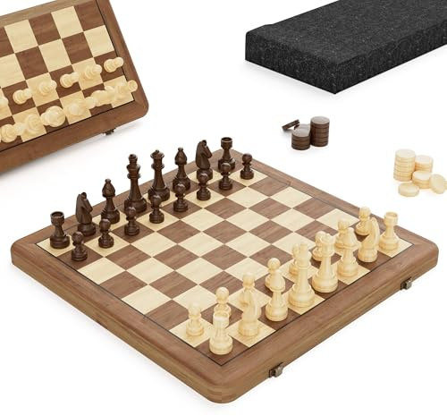 Magnetschachspiel aus Holz – Handgefertigtes Schachbrett mit 2-Farben-Muster & Aufbewahrungsbox für Erwachsene und Sammler