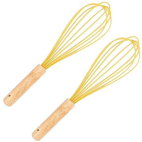 BEBEMOKO Manueller Küchenhandmixer aus Silikon und Holz 30cm Langer Schneebesen Handmixer für Backutensilien für Bäckerei und Backen 2 Stück