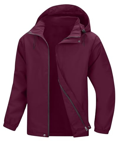 windproof jacket - Mens Full Zipper Softshell Waterproof Jacket Lightweight Outdoor Hiking Rain Hooded Windbreak Coat Climbing Plain Military Work Hoody Raincoat with Pocket