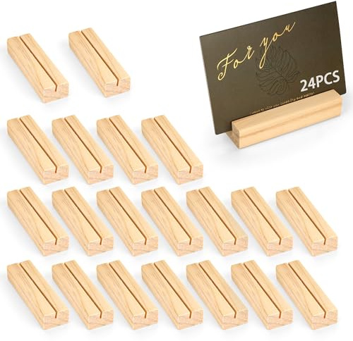 WeeGoo Wooden Place Card Holders, Wood Menu Stands 24 Pcs | 10x3x2 cm, for Restaurants, Party, Home, Decorations, Photo Stand