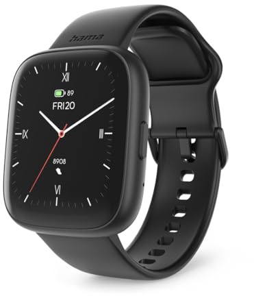 Hama Smartwatch, Farbdisplay 1,65“, Telefonfunktion, IP68, schwarz | WhatsApp, E-Mails etc., Sprachassistent, Fitnesstracker mit 100 Sportarten + Herzfrequenz, Blutsauerstoff, Kalorien etc.