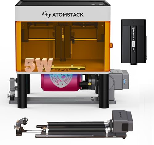 ATOMSTACK P1 5W Laser Engraver with Diode Blue Laser + 1.2W Infrared Laser and R8 Pro Multifunctional Rotary Roller, Portable Mini Dual Module Laser Engraving Machine