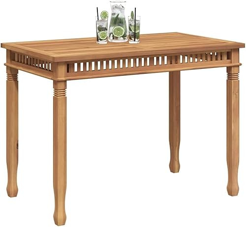 HaoChrymec Garten-Esstisch aus Massivholz Teak, Glatt geschliffen, Elegantes Lamellen-Design, Beistelltisch Outdoor, Loungetisch Outdoor, Esszimmer Tisch, Naturbraun, 110 x 65 x 80 cm