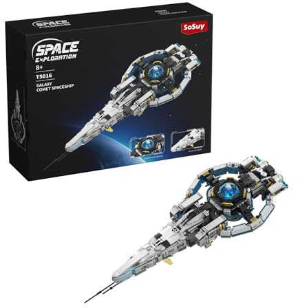 Sosuy Set Vaisseau Spatial à LED, Blocs STEM Garçons 8+, Navette Galactique Comète avec Socle, Jouet Éducatif Espace, Cadeau Anniversaire Enfants Ados Adultes