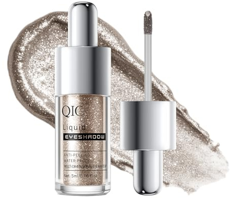 QIC liquid eyeshadow,flüssiger lidschatten Champagner,glitzer lidschatten,Metallischer Glanz, intensive Farbabgabe, schimmernder Effekt, funkelndes Augen-Make-up, #06 Champagner-Nude
