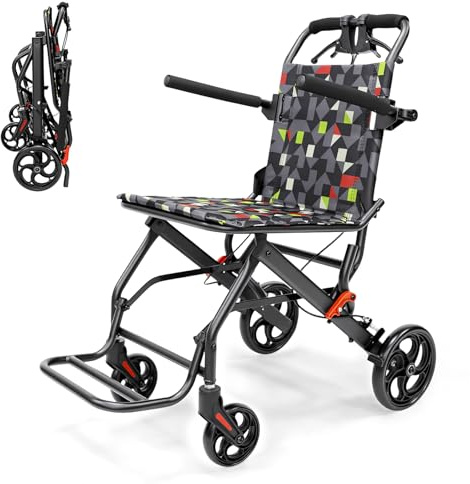 Inyanpower Rollstuhl Faltbar Leicht(7,5kg),Tragbarer Transportstuhl, mit Sicherheitsgurt,Belastbarkeit 100 kg,ideal für leichtere bzw. kleinere Benutzer,39 Sitz,kompakt für Reisen und Wohnung(IN-A068)