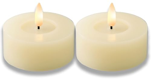 LED Teelichter mit Timer 7x6cm Wachs 2 Stück - Wachskerzen mit 6 Stunden Timerfunktion - Echtwachskerze batteriebetrieben - Flammenlose Kerzen als Tischkerzen Dekokerzen Teelicht - Creme Warmweiß