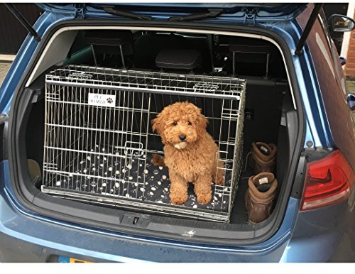 Pet World Small 32 Sloped Car Dog Crate – Compatible with VW Golf 2015 Reg – UK Designed, Steel Travel Cage – Emergency Escape Hatch – Folds Flat – Free Comfort Mat – Easy Assembly