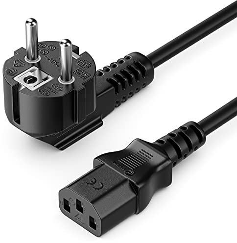 deleyCON 10m Kaltgerätekabel Netzkabel Stromkabel Schutzkontakt Stecker Typ F (CEE 7/4) 90° Gewinkelt auf Kaltgerätekupplung C13 Buchse PC Computer Monitor Drucker Beamer - Schwarz