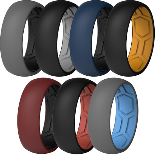 ThunderFit Men's Air Groove 7.8mm Wide 1.8mm Thick Silicone Rings, Variety Multipack 1-7