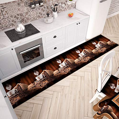 PETTI Artigiani Italiani - Tappeto Cucina Antiscivolo Lavabile in Lavatrice, Passatoia Cucina, Tappeto Cucina Lungo, 52x140 cm, Disegno caffè 1 100% Made in Italy