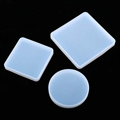 POFET Lot de 3 moules ronds carrés en silicone pour outils de fabrication de bijoux en résine, moules en silicone avec formes rondes et carrées pour dessous de verre à la maison