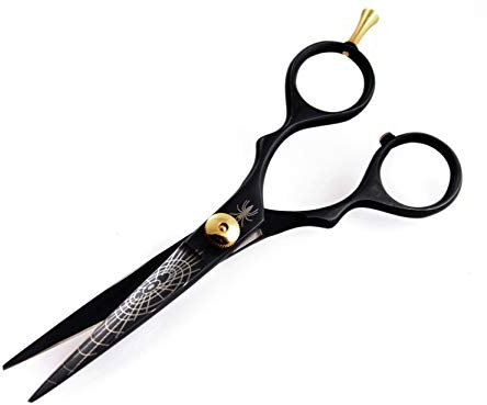 Ciseaux de Coiffure, Ciseaux de Coupe de Cheveux de Style Japonais - Lames Ultra Tranchantes pour Réduire les Pointes Fourchues - Motif Toile d'Araignée + Étui