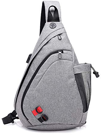 FANDARE Leicht Brusttasche Sling Rucksack Schultertasche mit USB Chest Bag Crossbody Umhängetasche Sporttasche für Herren Damen Junge Mädchen Reise Crossover Daypack Wandern Bergsteigen Polyester
